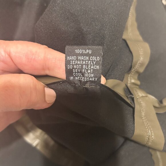 Lapis Military Green Vegan Leather Mini Skirt Sz M A Line Faux High Waisted Punk - Picture 3 of 5